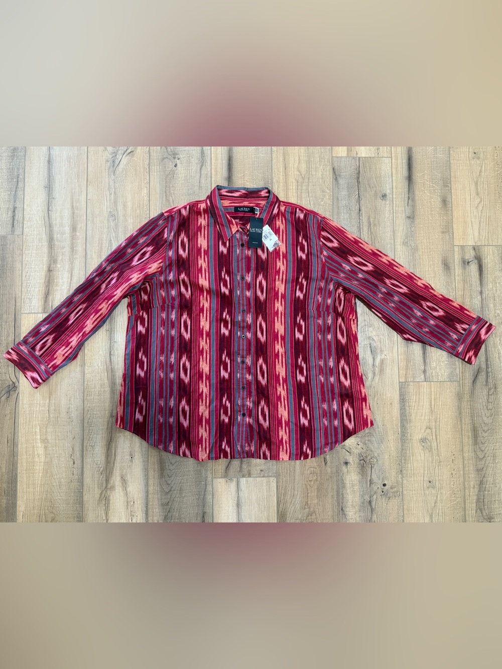 Lauren Ralph Lauren Women’s 3X 100% Cotton Red Ikat Button Front Blouse NWT